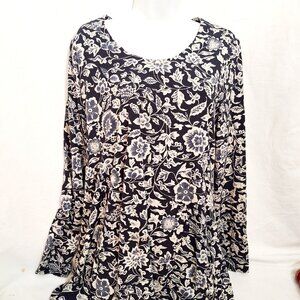 Peruvian Connection Cotton Top XL Floral Black/Stone gray Long Sleeve